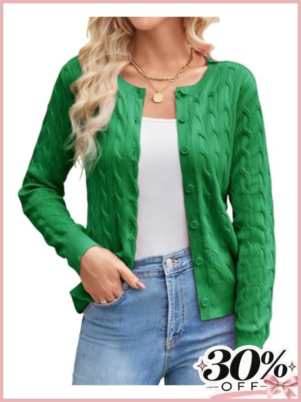 Cable Knit Cardigan Button Up Cropped Sweater Lightweight Fall Layer